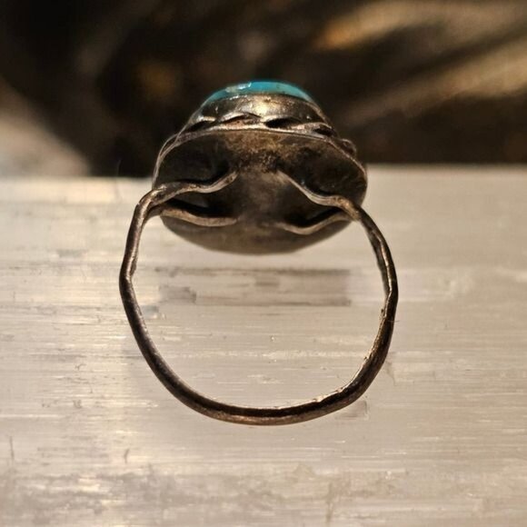 Vintage Silver & Turquoise Split Shank Ring 3 - Picture 8 of 8